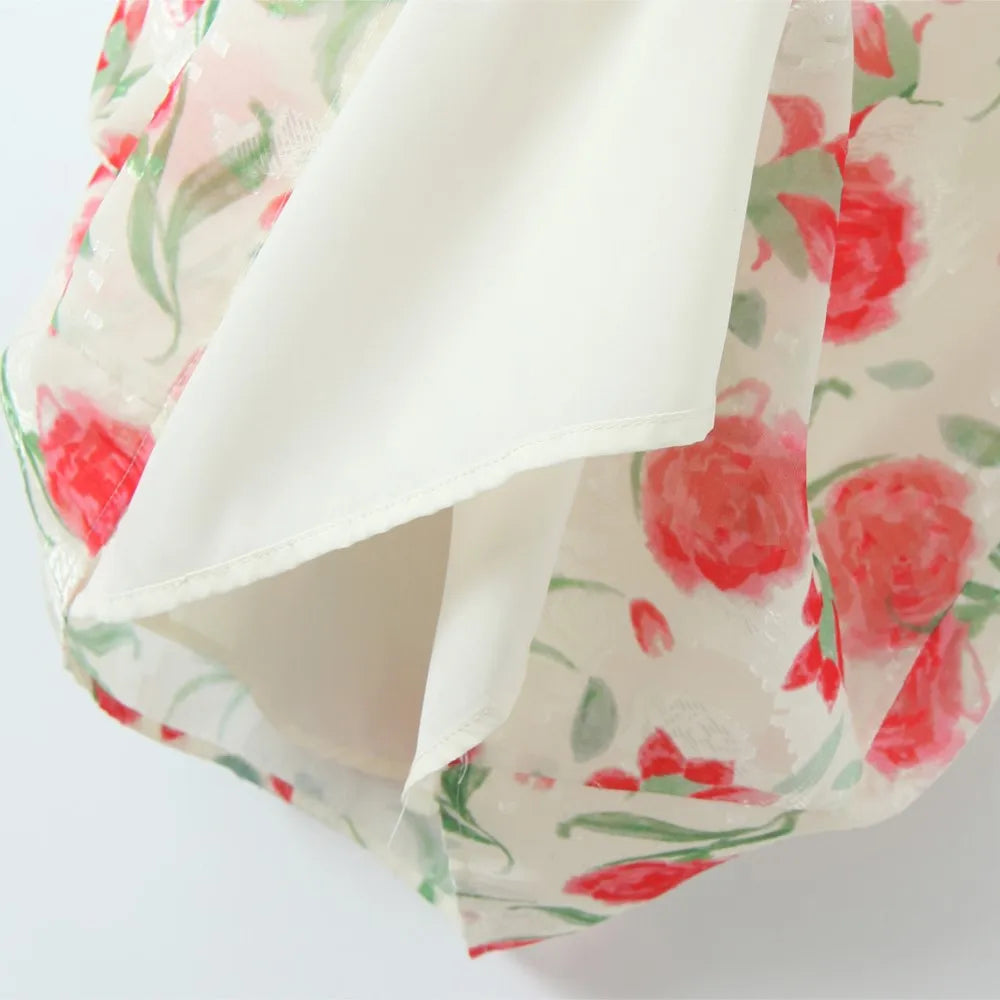 Ingvn  Summer Beige Rose Flower Print Backless Sling Dress Holiday Woman Adjust Spaghetti Strap Dresses Beach Holiday Robe Vestidos