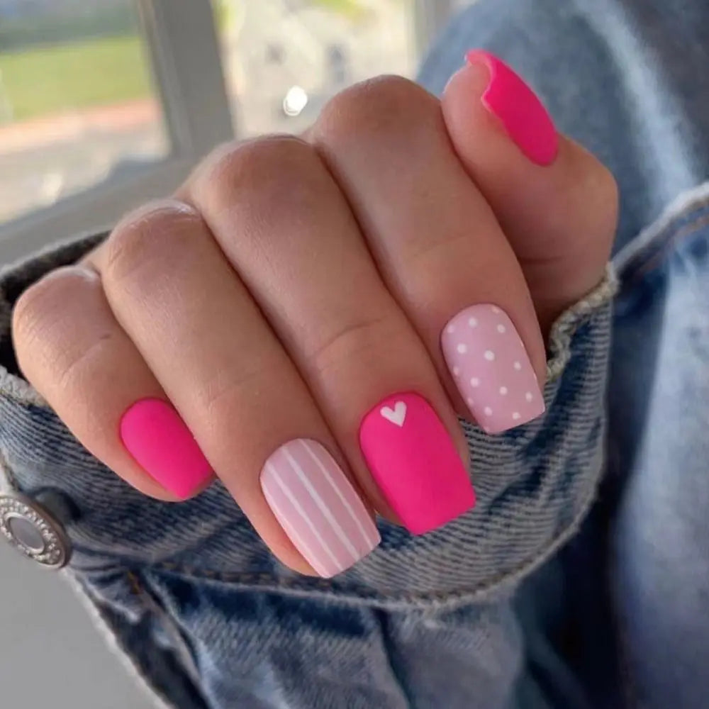 24pcs Square False Nails Love Heart Gradient Rainbow French Manicure  Full Cover Fake Nails Detachable Nail Tips Press on Nails