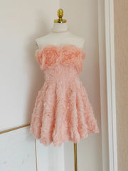 Ingvn  French Elegant Heavy Industry Socialite Birthday Party Dresses 3D Flower Diamond High Waist Slim A-line Fluffy Short Dress Women