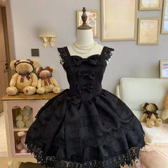 Ingvn  Japanese Harajuku Sweet Strap Lolita Dress Women Y2K Vintage Lace Bow Ruffle Cake dress Slim Bandage Summer Daily Stylish
