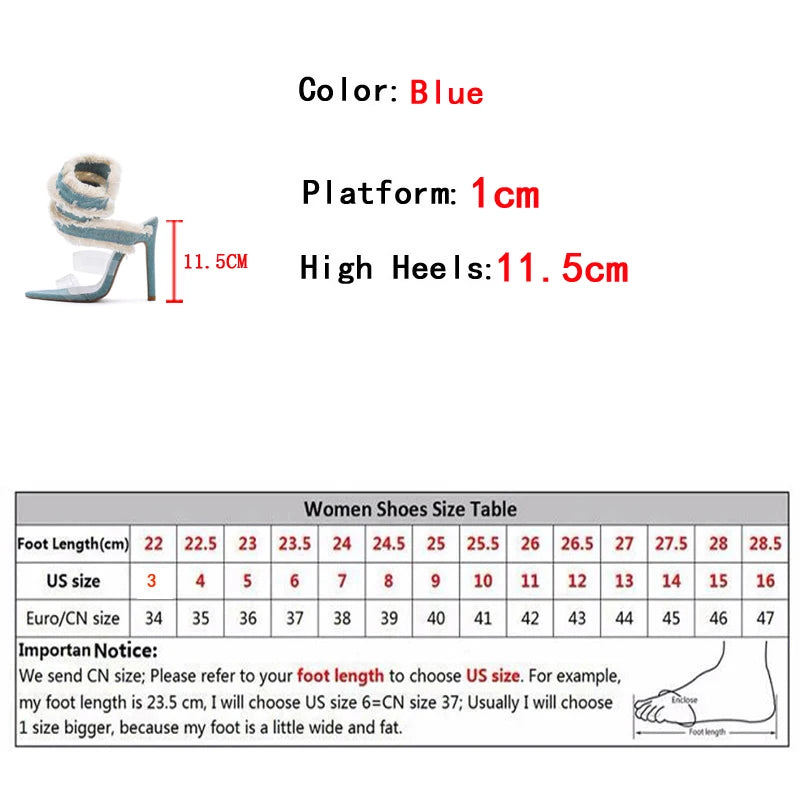 Ingvn  New Design Denim Ankle Snake Surround Strap Sandal Women Transparent PVC Summer High Heels Party Stripper Shoes Pumps
