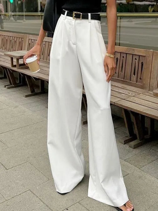 Ingvn  Autumn Winter Women's Clothing High Waist Wide Leg Pants Casual Workwear Long Trousers Polyester Fiber Comfort Fit Full Length