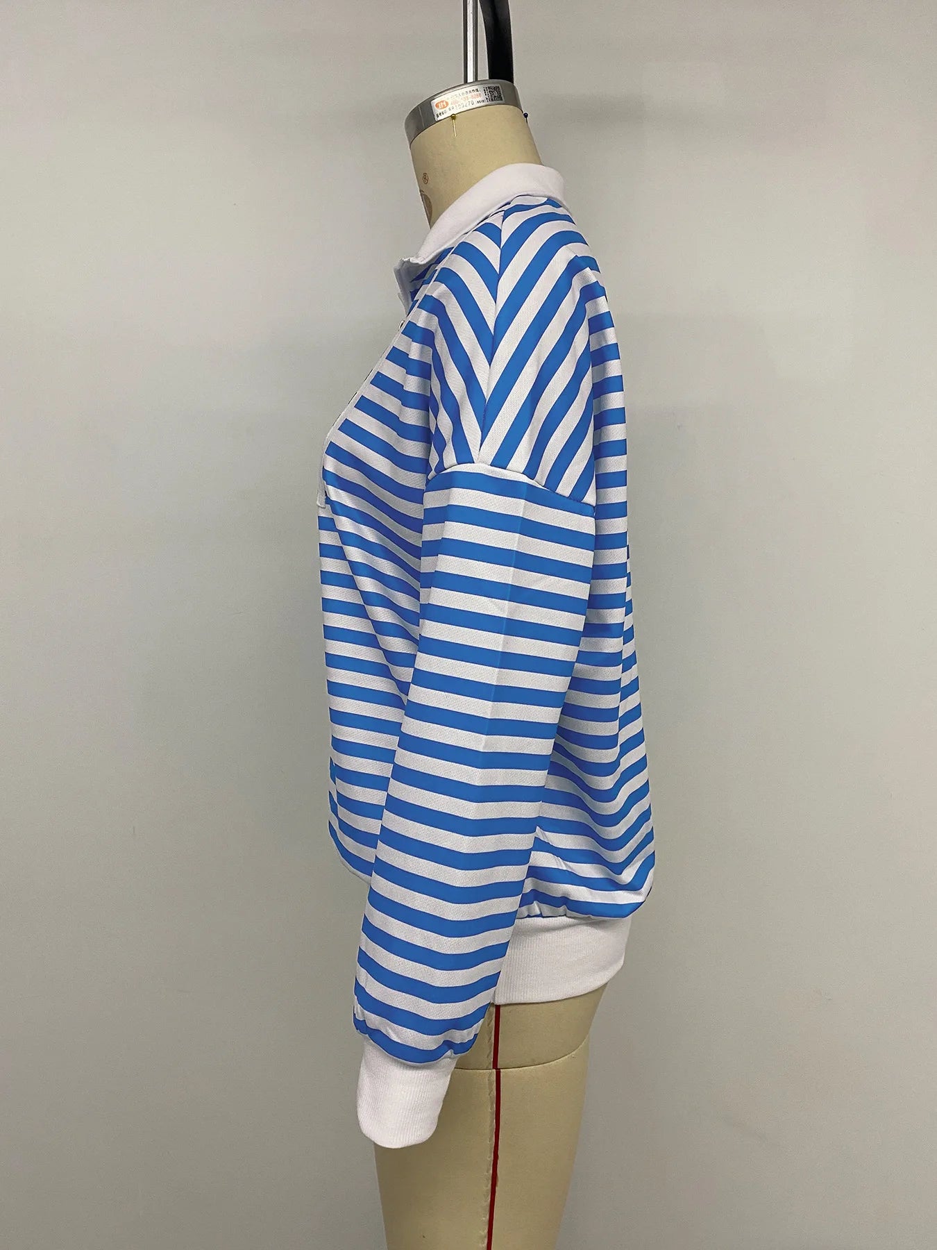 Ingvn - Women Striped Pullover Hoodie Loose Long Sleeve Autumn Winter Casual Zipper Polo Collar Sweatshirt