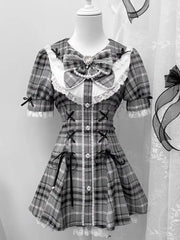 Ingvn  Sweet Bow Slim Shorts Set Women Subcultural Y2k E-girls Mini Dress Tops Lolita Japanese Style Fashion Plaid Dress Suit Chic