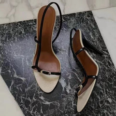 Ingvn  Summer Fashion Buckle Open Toe Slip On Back Strap Sandals Women Black White High Heels Wedding Prom Shoes Zapatos Mujer