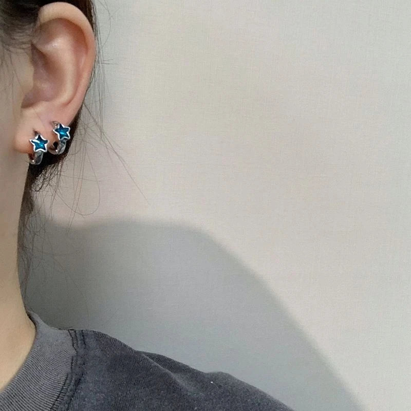 Ingvn  New Trendy Cute Sweet blue star Hoop Earrings for Women Girls Simple Fashion Vintage Earrings Aesthetic Jewelry Y2K Gift