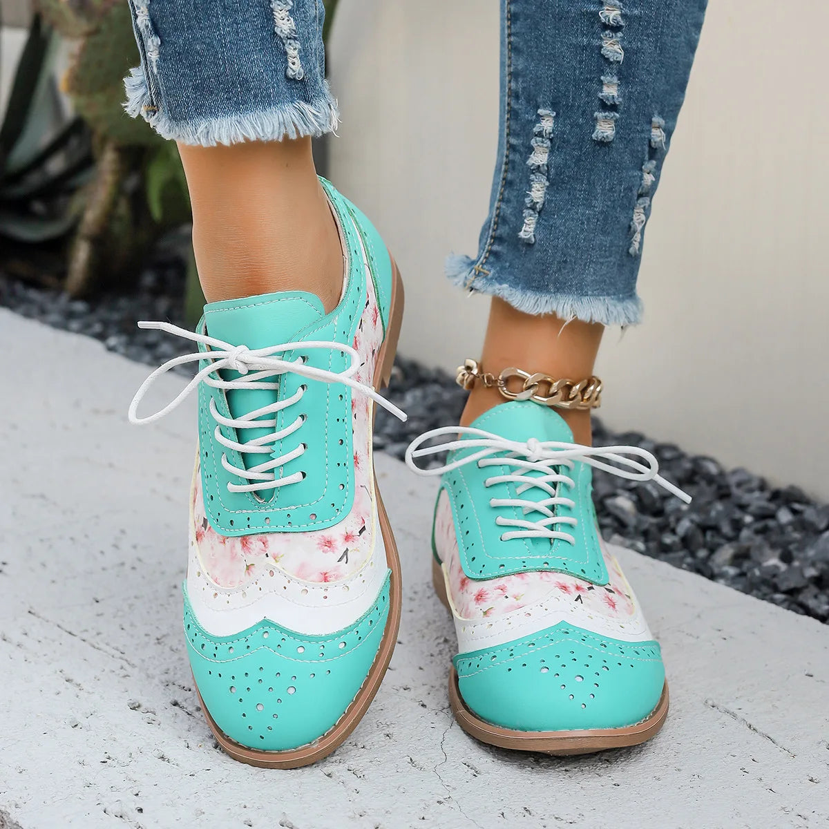 Ingvn  Big Size Shoes Woman Round Toe Female Footwear British Style Oxfords Mixed Colors Low Heels Casual Sneaker New DressSingle Shoes