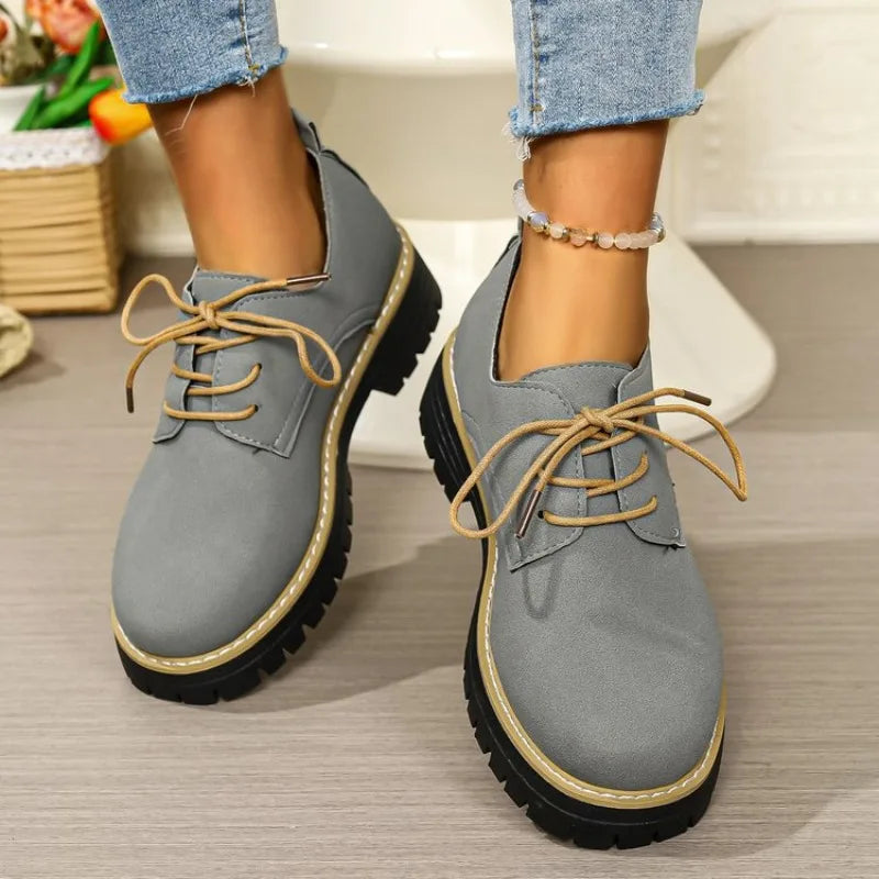 Ingvn  Women's Shoes New Fashionable Spring Autumn Sneakers Versatile Female Casual Flat Retro Lace-up Loafer Non Slip Wear Resistant