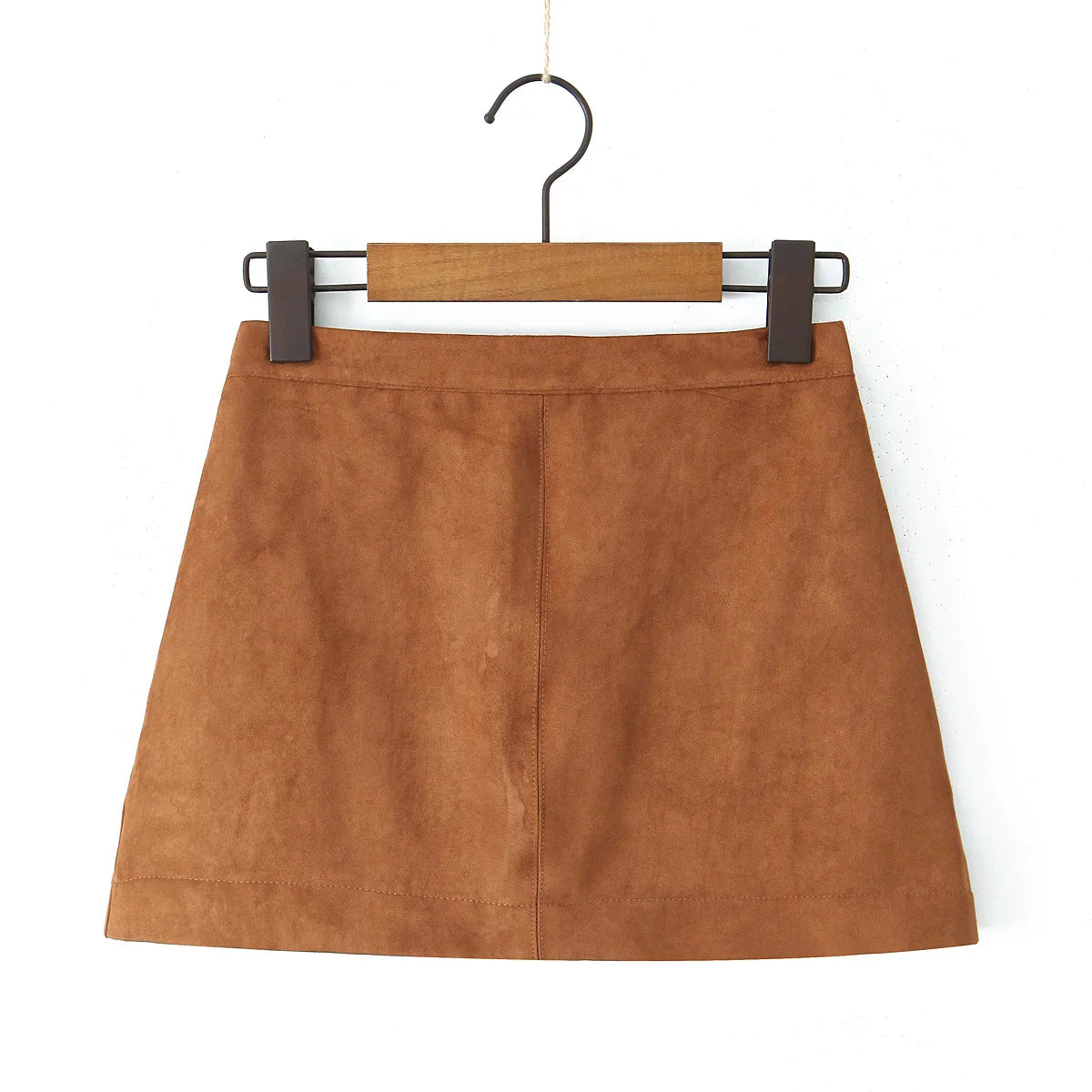 Ingvn  Autumn Winter High Waist Suede Faux Leather Mini Skirt Women Back Zipper A-line Short Skater Party Femme Camel Black