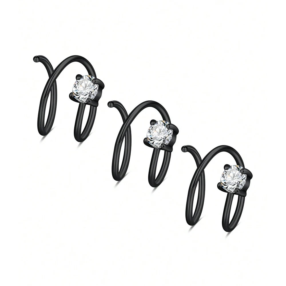 Ingvn  Double Nose Ring Hoop For Single Piercing Stainless Steel Spiral Twist Nose Hoop 20G 8/10mm Nose Piercing Hoop For Women