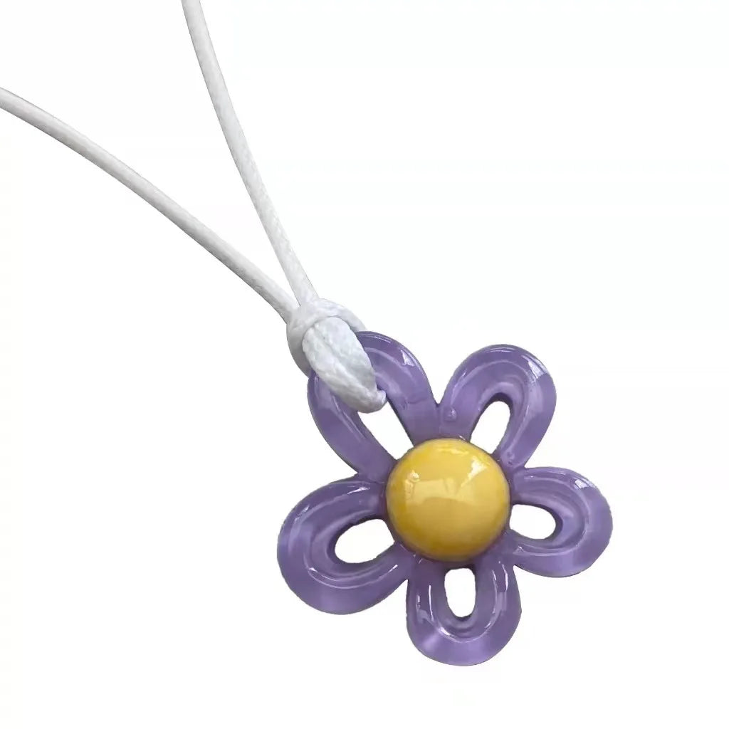 Ingvn  Colorful Acrylic Flower Pendant Wax Line Necklace Fashion Neck Handmade Chain Charm Statement Women Pendulum Y2K Jewelry Gift