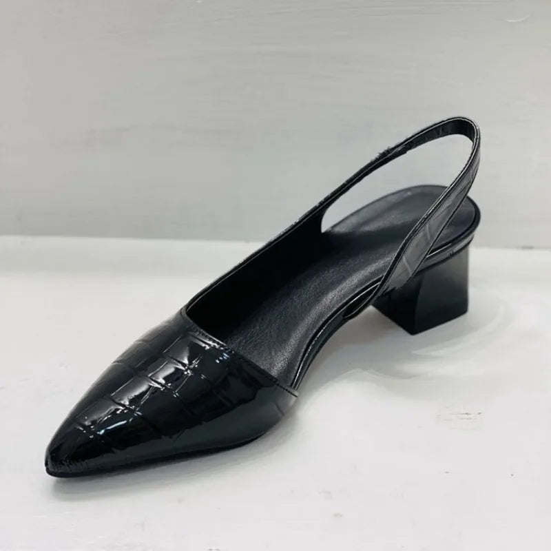 Ingvn  Plus Size 36-43 Shoes Women's Sandals Summer Women's Pointed Toes Pumps Mid Chunky Heels Slingback Vintage Lady Female Slippers