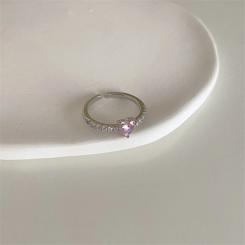 Ingvn  Pink Crystal Irregular Heart Rings Creative Zircon Bowknot Opal Love Heart Open Ring Y2K Shiny Rings for Women Party Jewelry