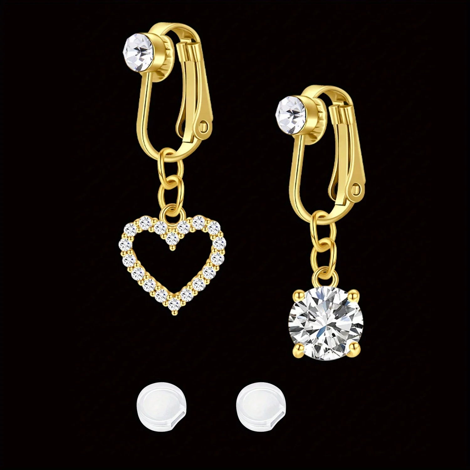 Ingvn  2 Pcs Elegant Clip-On Fake Belly Button Rings for Women - 304 Stainless Steel, Heart, Butterfly & More Designs, Ideal Gift