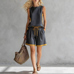 Ingvn  Casual Loose Shorts Sets Women Summer Fashion Sleeveless Tank Tops And Short Pants 2 Piece Set Woman Outfits Elegant