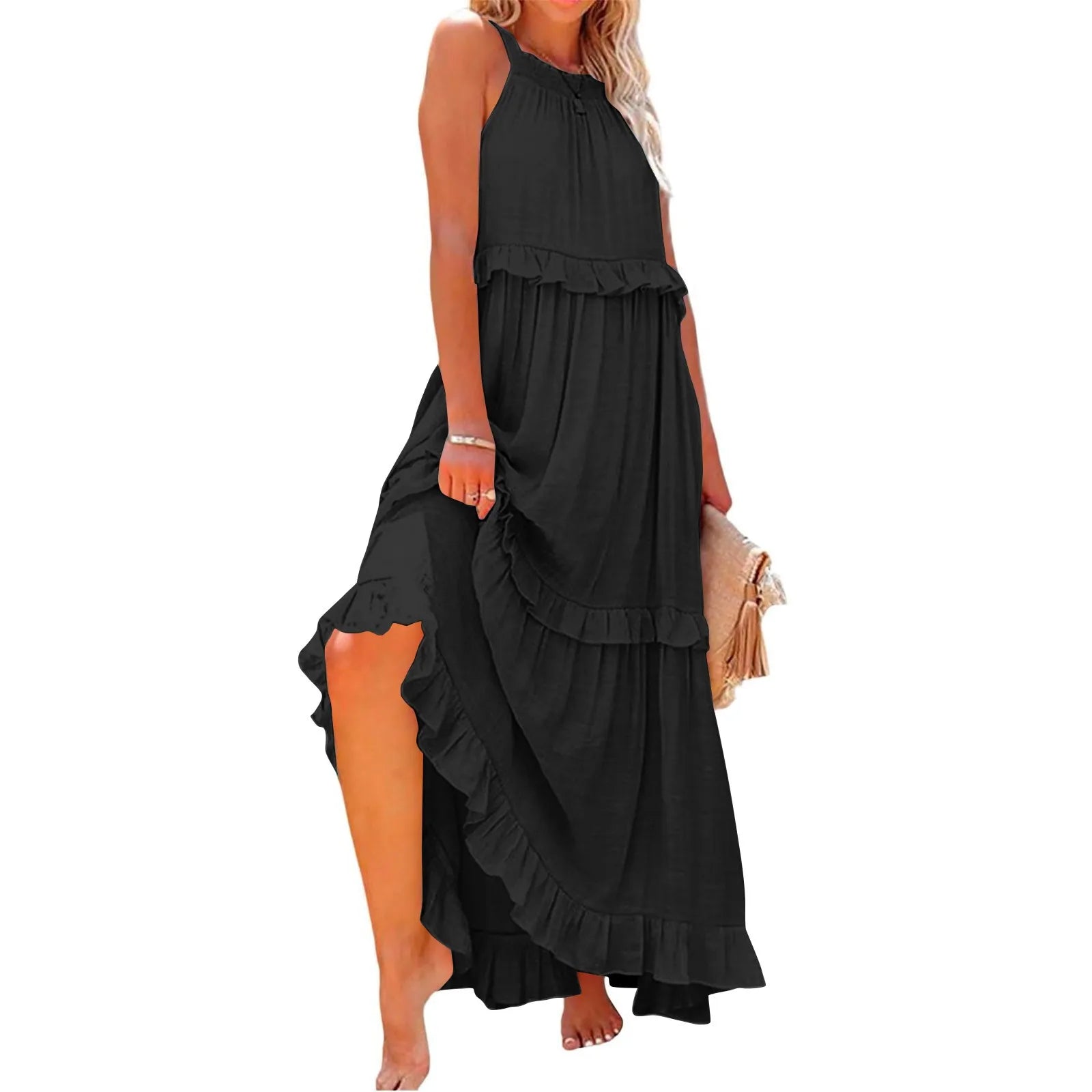 Ingvn  European and American New Summer Vacation Style Long Dress with Big Sway Flowing Beach Skirt for Women