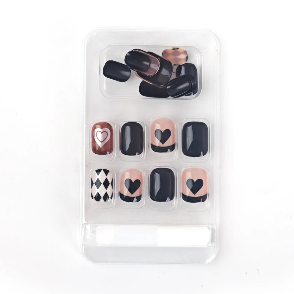 24Pcs/Box Sweet Short Round/Point Head False Nail Art Full Cover Detachable Artificial Fake Nails Ballerina Press on Nails Tips