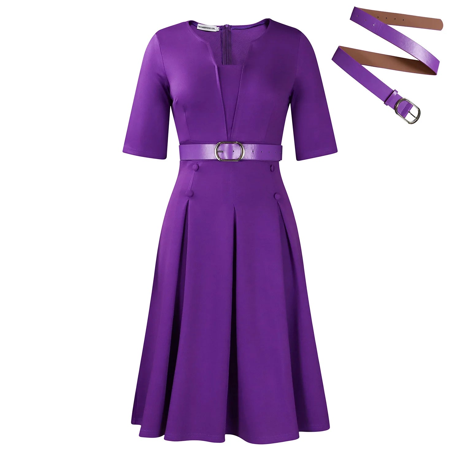 Ingvn  Women's Autumn Fashion Elegant Solid Color Five-quarter Sleeve African Dress