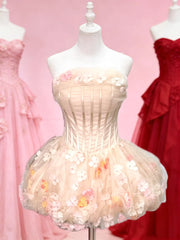 Ingvn  Summer New Sweet Elegant Princess Birthday Party Dress Sleeveless Strapless Corset Slim Fit 3D Flower Puff Dress for Women