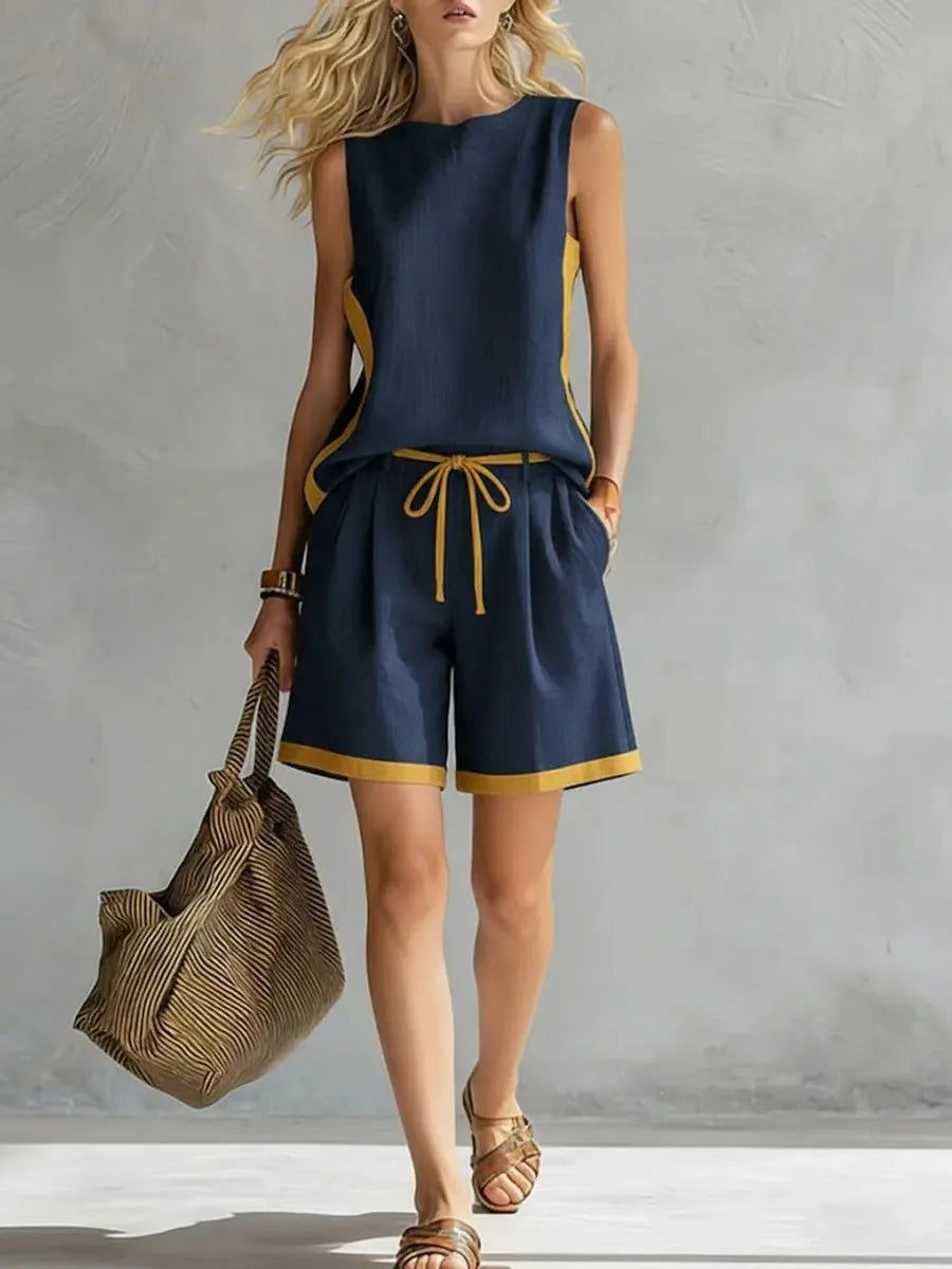 Ingvn  Casual Loose Shorts Sets Women Summer Fashion Sleeveless Tank Tops And Short Pants 2 Piece Set Woman Outfits Elegant
