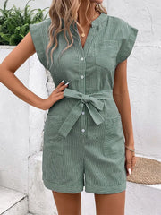 Ingvn  Summer Women's Clothing Casual Striped Short Sleeve Romper For Woman Elegant Commuter Playsuit Lightweight Cotton Capri Pants