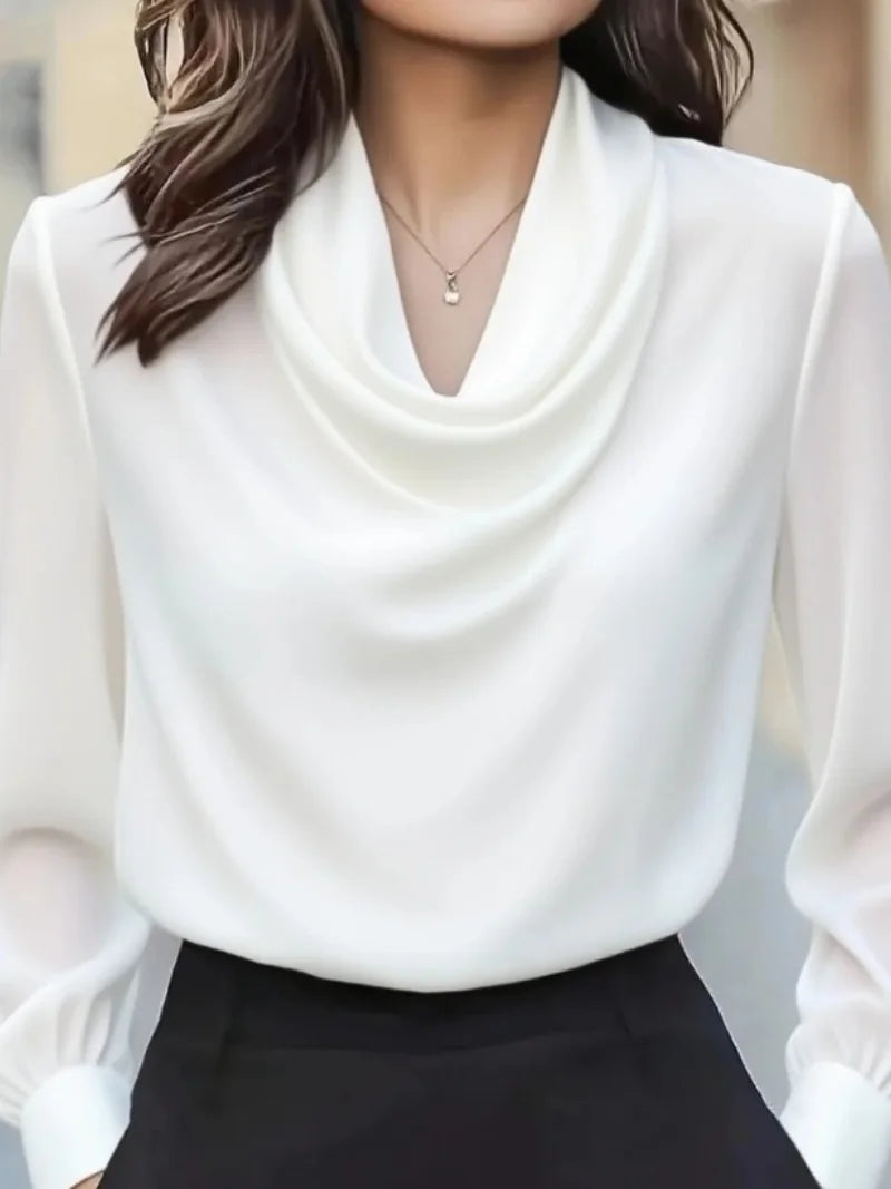 Ingvn  Autumn fashion elegant temperament solid colour simple swing collar long-sleeved shirt women