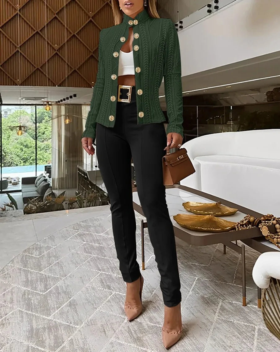 Ingvn  Women Button Long Sleeve Blazer Suit Coat Jacket Outwear Tops Ladies