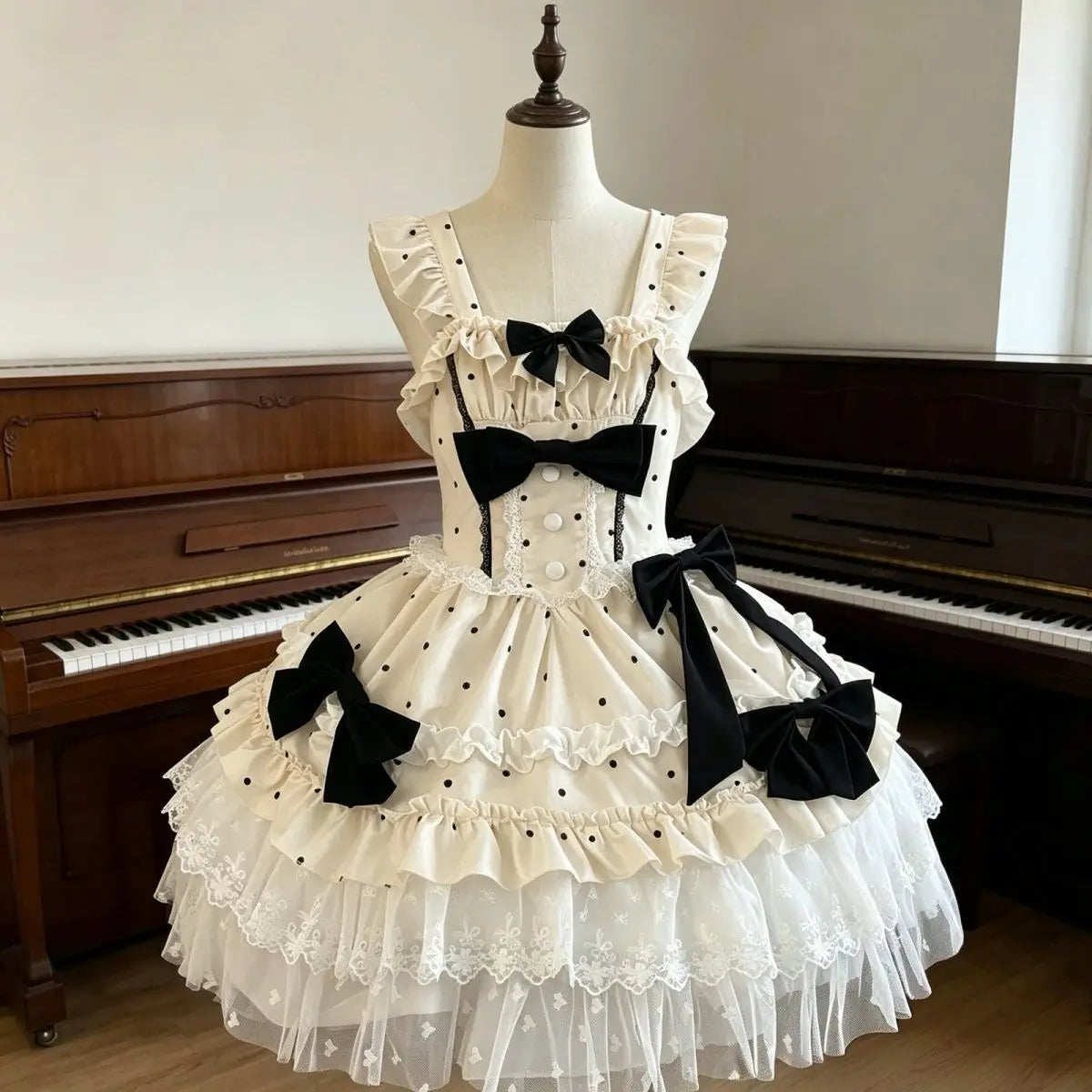 Ingvn  Japanese Harajuku Sweet Strap Lolita Dress Women Y2K Vintage Lace Bow Ruffle Cake dress Slim Bandage Summer Daily Stylish