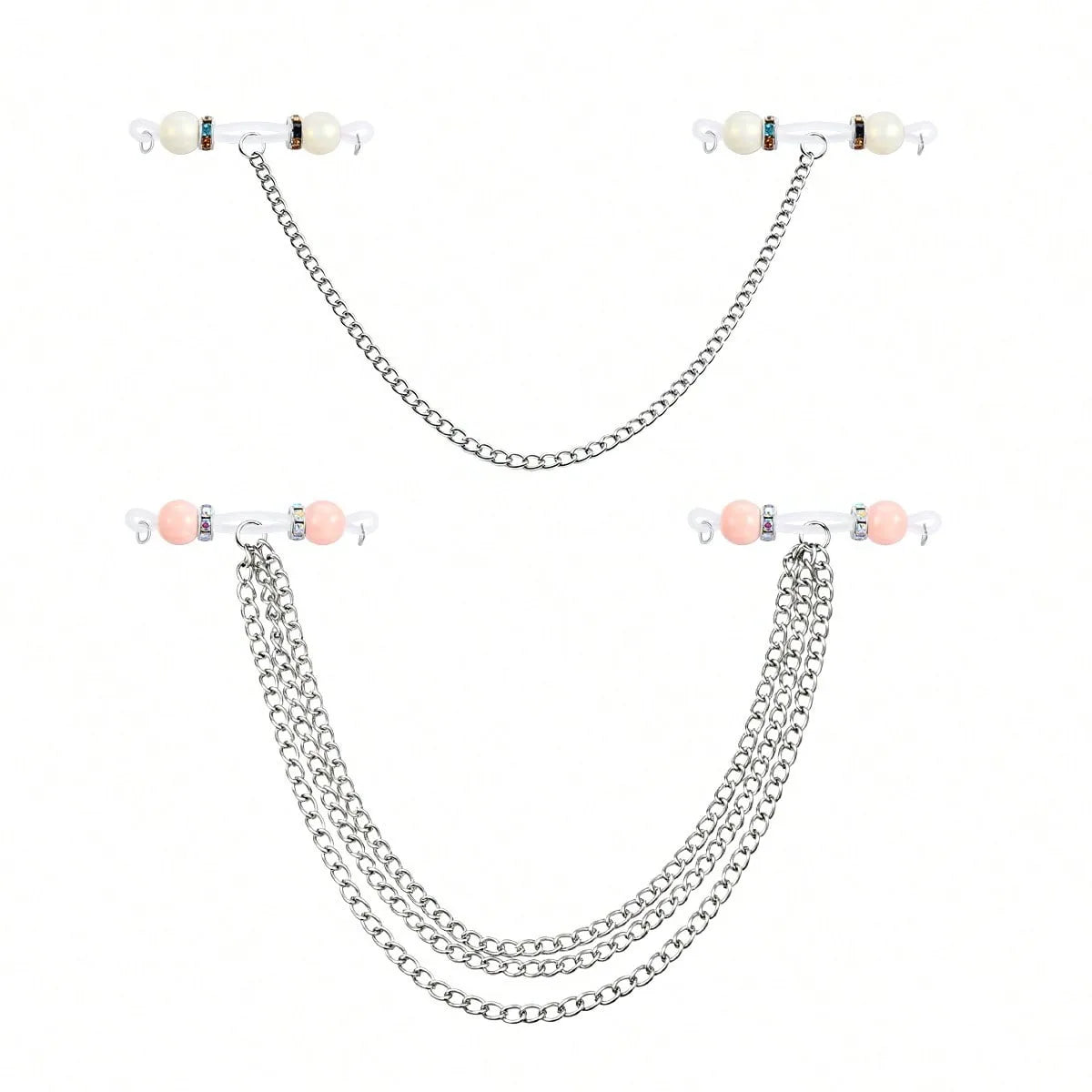 Ingvn  2 Pairs Clip-On Body Piercing Fake Nipple Rings, Non-Piercing Body Chains For Women