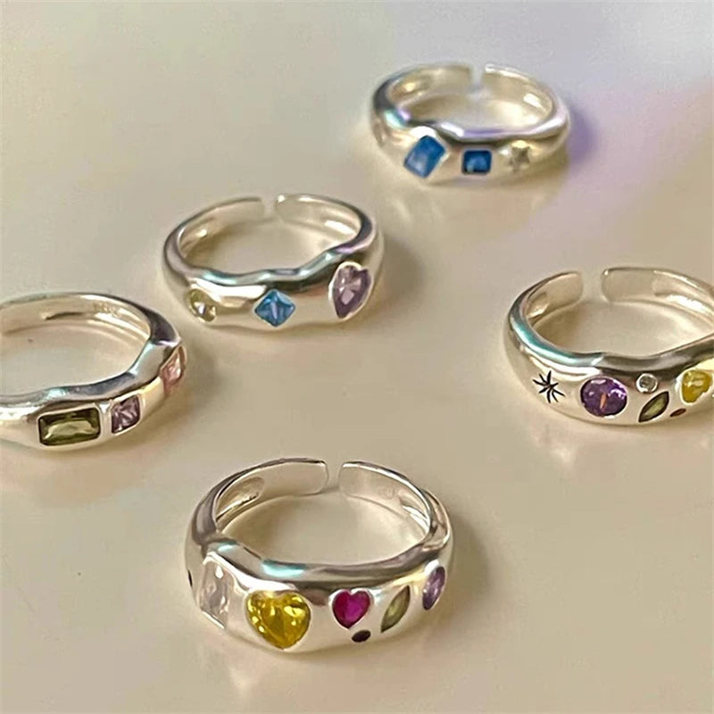 Ingvn  Korean Opal Irregular Rings Pink Zircon Natural Stone Girl Wedding Engagement Rings Opal Crystal Y2K Rings Aesthetic Jewelry