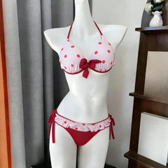 Ingvn  Sweet Lace Detail Bikini Set Halter Strap Two Piece Swimwear Cute Style Beach Party Bathing Suit Woman