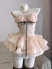 Ingvn  Harajuku Y2K Lolita Set Outfits Women Cute Lace Tube Top Princess Mini Skirt Sets Japanese Sweet Vintage Party Wear