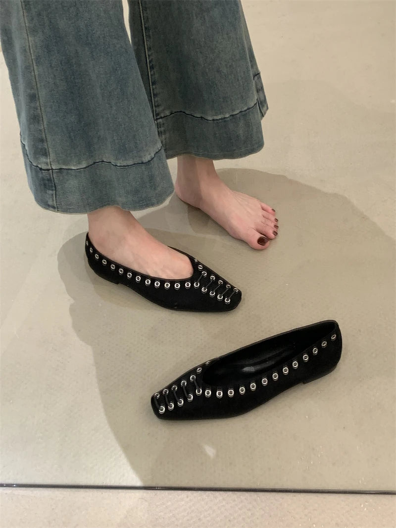 Ingvn  Fashion Flock Women Flats Slip On Shoes Soft Female Shallow Footwear Square Toe Ladies Mary Janes Flats Shoes