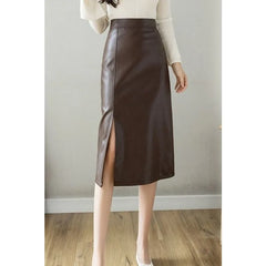 Ingvn  Mid-length New Style for Spring Autumn High-waisted Slimming Slit Versatile Hip-hugging Skirt