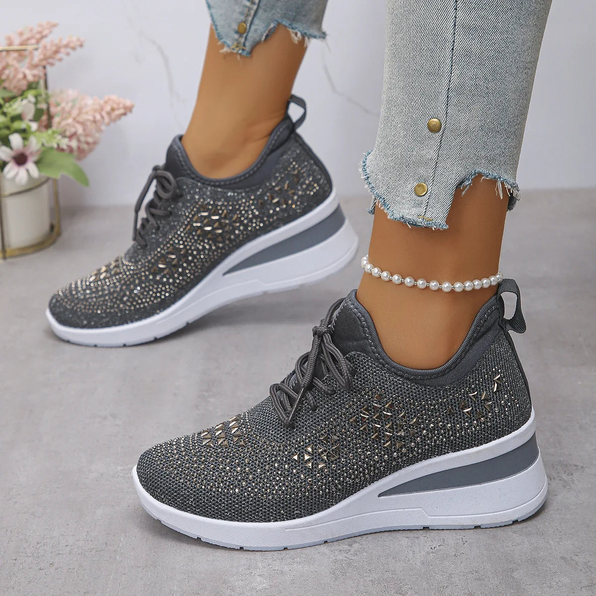 Ingvn  Lady's Shoes New Women Mesh Platform Sneakers High Heels Wedges Thick Bottom Sneakers Breathable Casual Vulcanize Shoes