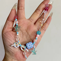 Ingvn  Summer Colored Beaded Bow Flower chkoer Necklace for Girls' Aesthetic Party Jewelry y2k
