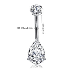 Ingvn  14G 10mm Stainless Steel Belly Button Rings, Round Droplet Cubic Zirconia Belly Rings, Belly Barbell Piercing Navel Piercings