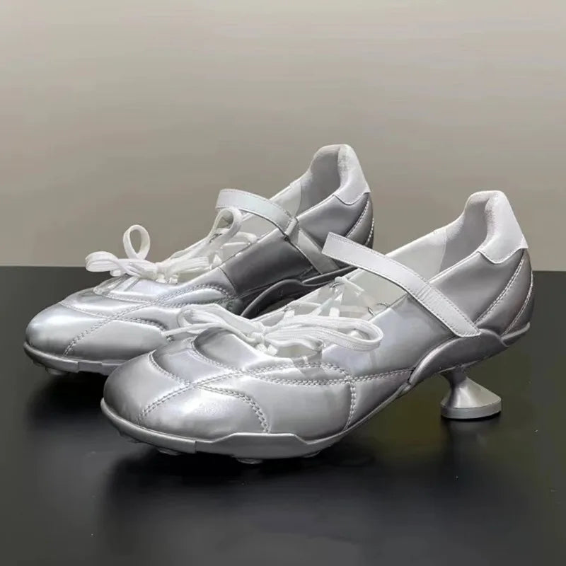 Ingvn  Spring Autumn Cross-tied Women Ballet Shoes Comfortable Round toe Mary Janes High heels Girls Loafers Shoes Zapatoe Tacon Mujer