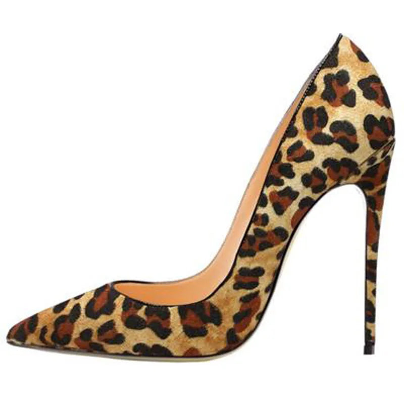 Ingvn - Leopard Stripe Horsehair Side Cutout Pumps 12/10/8cm Stiletto Heels Pointed Toe Woman Sexy Shallow Slip On Banquet Shoes