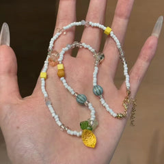 Ingvn  Bohemian Colorful Beaded Lemon Pendant Necklaces for Women Fresh Sweet Plant Necklaces Vacation Girls Party Jewelry Accessories
