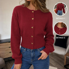 Ingvn - Autumn winter Women Solid Single Breasted Crew Neck Knit Sweater Long Sleeve Gold Buttons Loose Cardigan Lady Casual Clothes