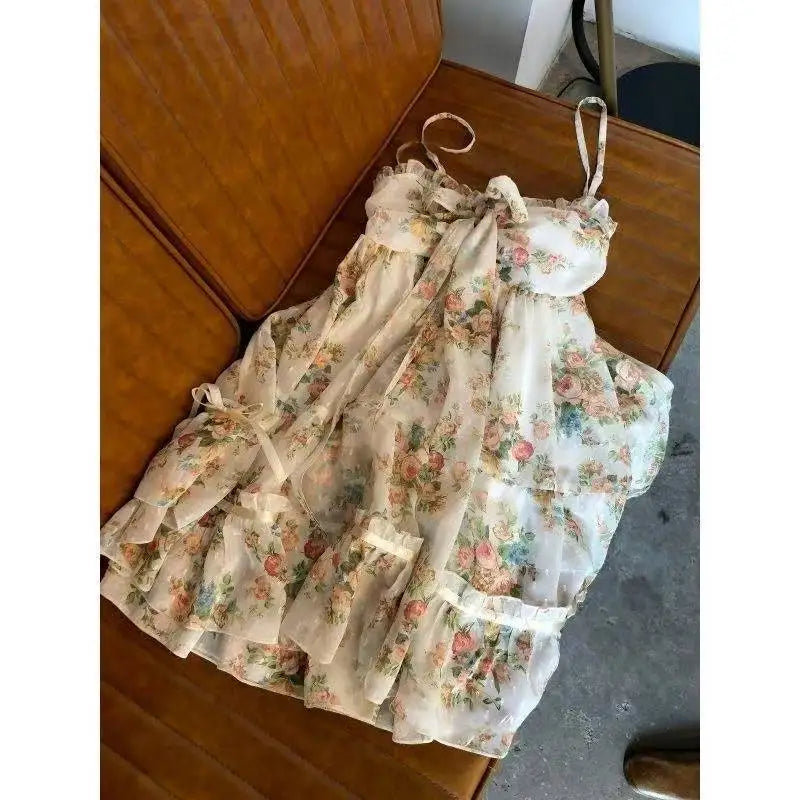 Ingvn  Harajuku Retro Lolita Mini Dress Women Y2K Spaghetti Strap Lace Spliced Sweet Girl Casual Party Dresses New