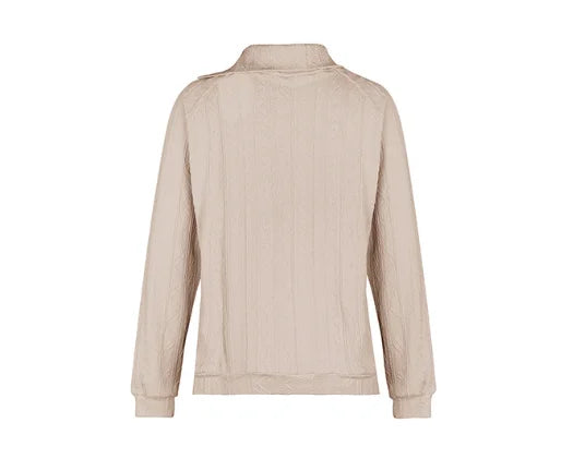 Ingvn - Women Autumn European Style Textured Irregular Collar Long Sleeve Casual Sweatshirt Tops