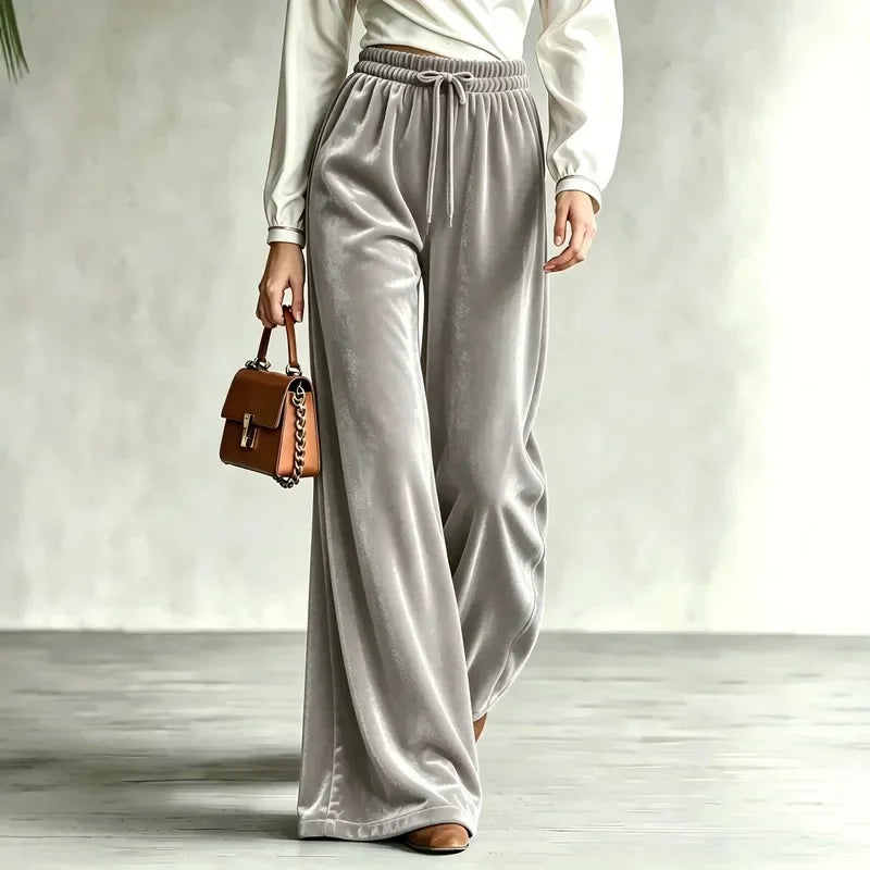Ingvn - New Fashion Solid Color Versatile Wide Leg Long Pants Autumn Winter Elastic Waist Women Trousers Office Lady Casual Loose Pants