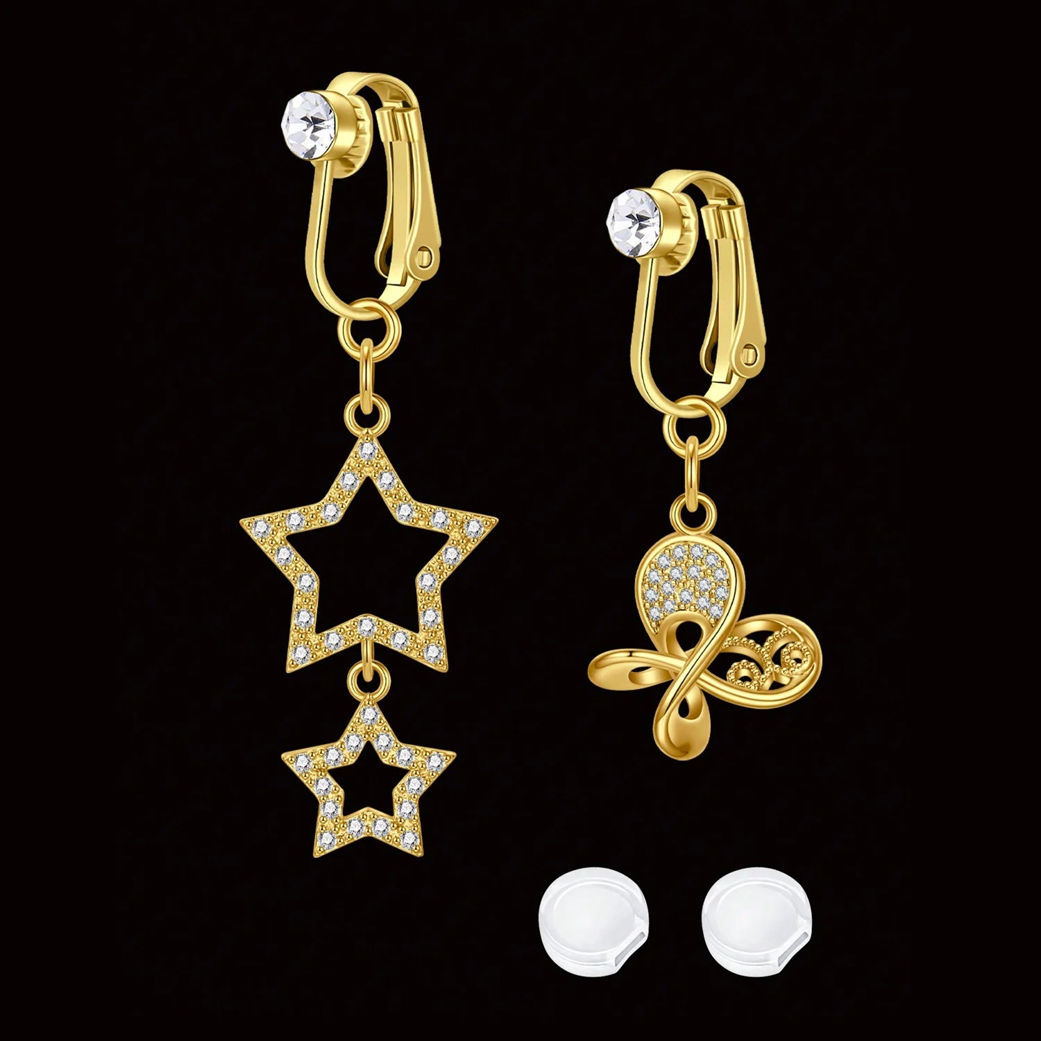 Ingvn  2 Pcs Elegant Clip-On Fake Belly Button Rings for Women - 304 Stainless Steel, Heart, Butterfly & More Designs, Ideal Gift
