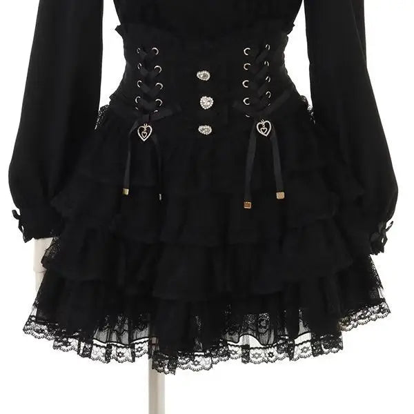 Ingvn  Japanese Style Kawaii Mini Cake Skirts Womens Fairy Bandage Lolita High Waist Y2k Aesthetic Sweet Lace Gothic JK Faldas Skirt