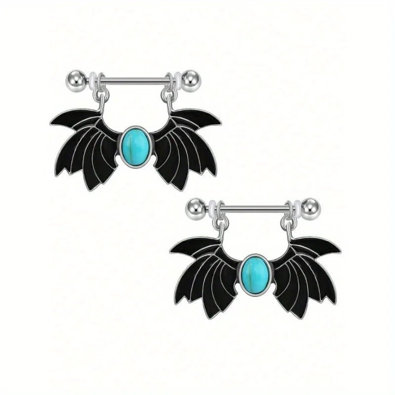 Ingvn  2pcs Halloween Elements Nipple Ring Nipple Piercing Jewellery Skeleton Hand Spider Heart Bat Wings Tight Spell Teeth Octopus