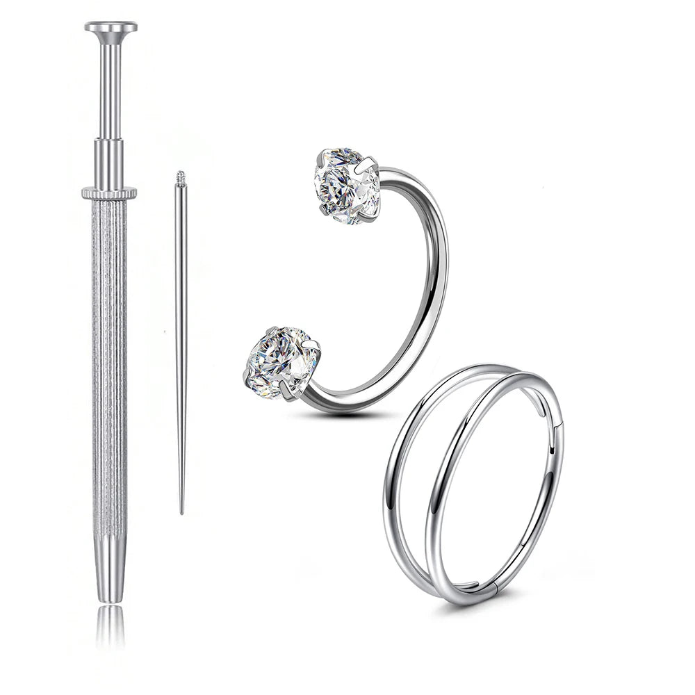 Ingvn  2Pcs 20G Stainless Steel Hoop Nose Ring Double CZ Horseshoe Nose Ring,Two-Tone Eyebrow Lip Piercing Jewelry For Women 8mm