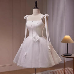 Ingvn  Temperament Socialite Birthday Party Dresses Sleeveless Lace-Up Straps 3D Bow High Waist Mesh Fluffy White Wedding Dress Women