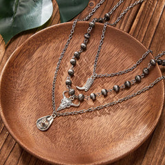 Ingvn  Metal Water Drop Shaped Pendant Necklace for Women Girls Simple Black Rope Adjustable Long Sweater Chain Fashion Accessory